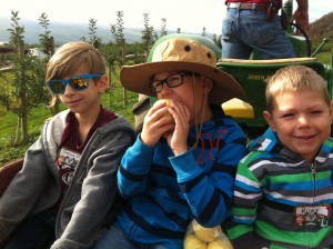 Eating freshly picked apples on the train ride