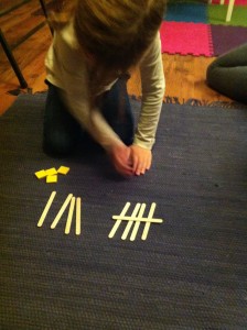 Paige creating numbers with Tallies and squares